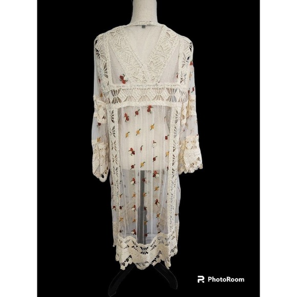 John Mark Anthropologie Boho Long Embroidered Sheer Kimono Duster Size M - Picture 2 of 13